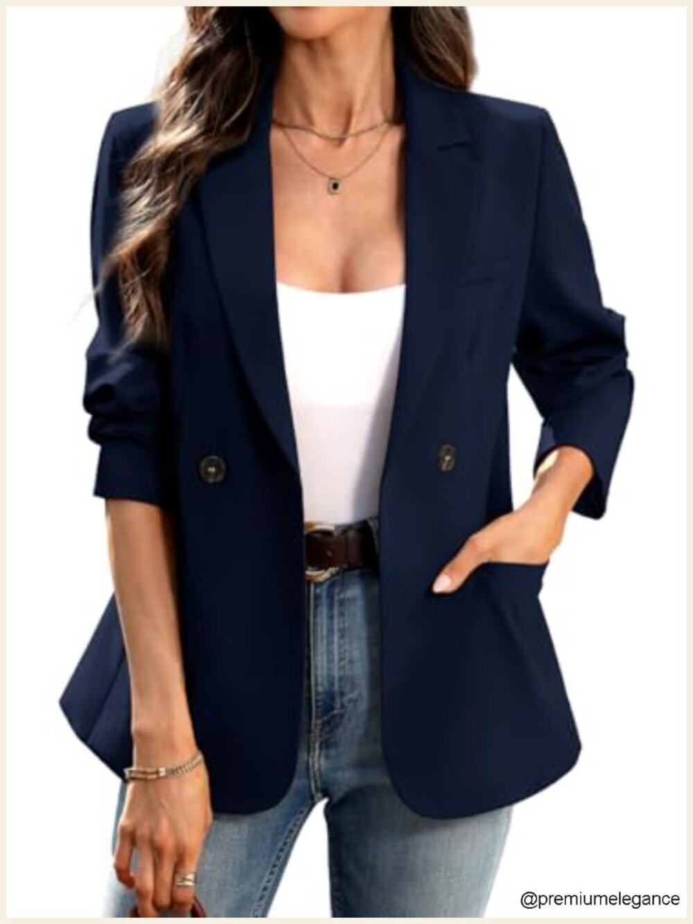 Women's Double Breasted Blazer Long Sleeve Notch Lapel Padded Shoulders Work